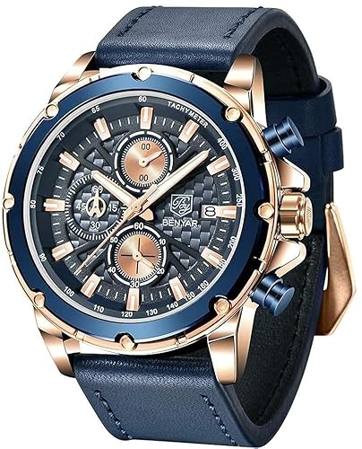 BENYAR Men's Luxury Stainless Steel Chronograph Sport Watch — Date Display